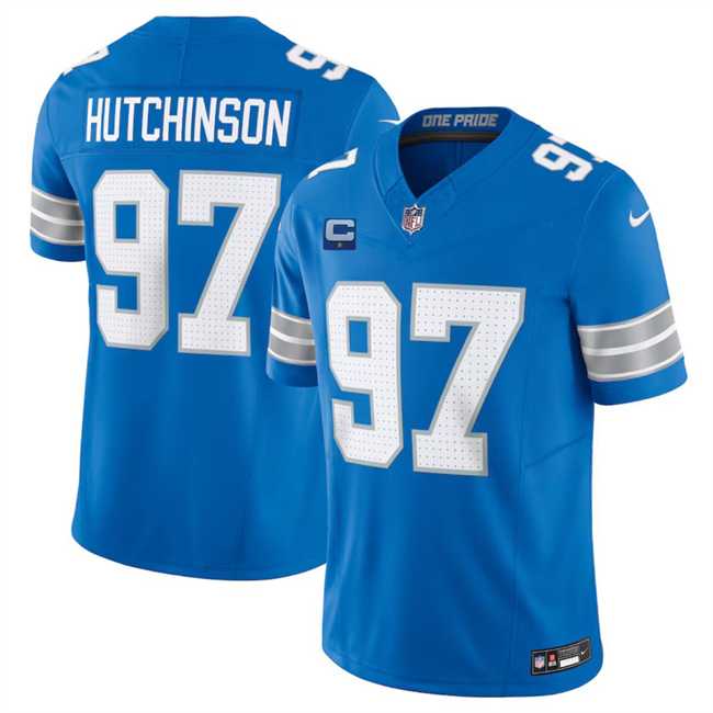 Men & Women & Youth Detroit Lions #97 Aidan Hutchinson Blue 2024 F.U.S.E. With 1-Star C Patch Vapor Limited Stitched Jersey